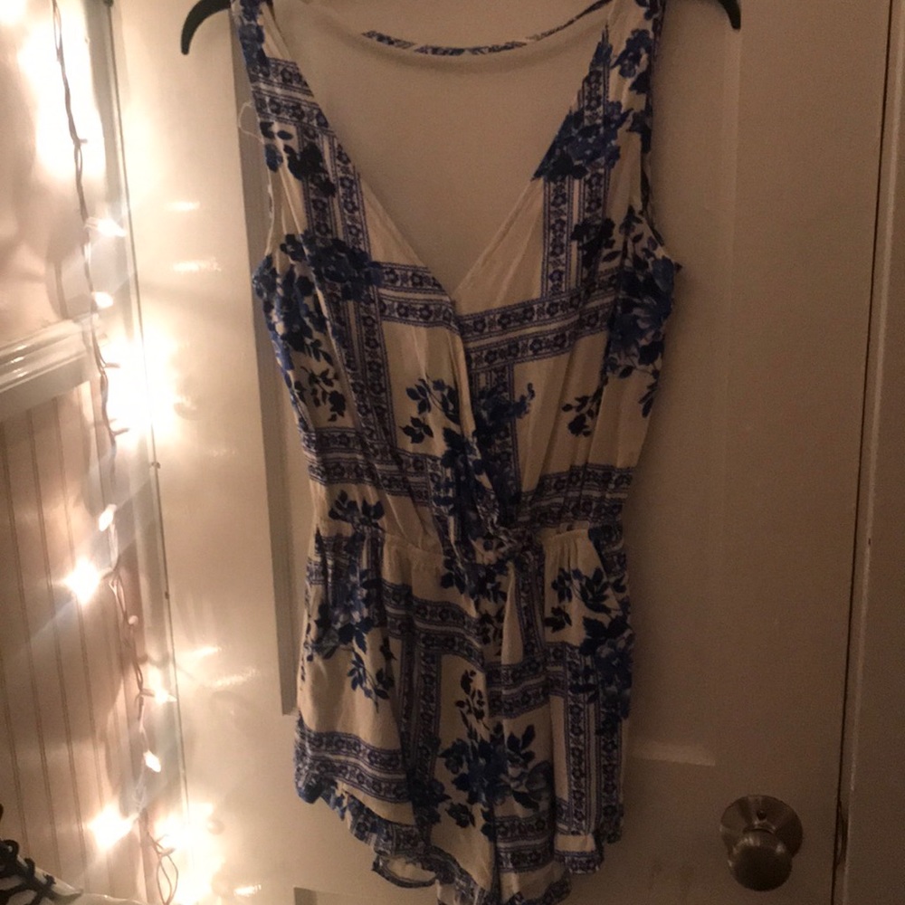Floral White & Blue Romper